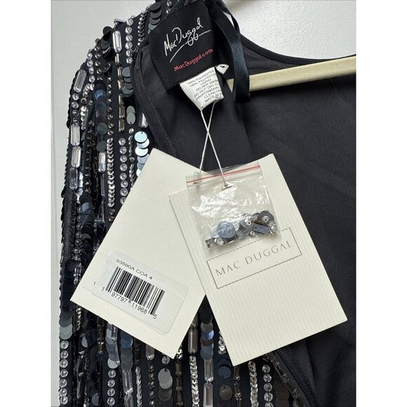 Mac Duggal Size 4 Gray 93590 Sequin Beads Embellished Long Sleeve Cocktail Dress - Picture 10 of 10